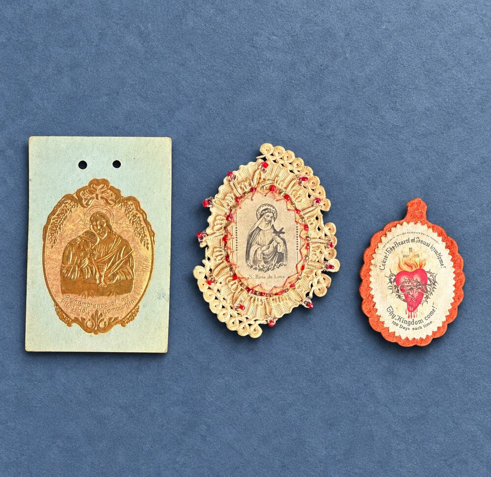 Vintage Catholic Devotional Lot St Rose Sacred Heart First Communion Textile